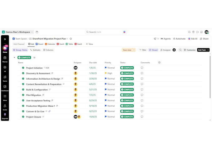 create your project schedule and gantt chart on clickup
